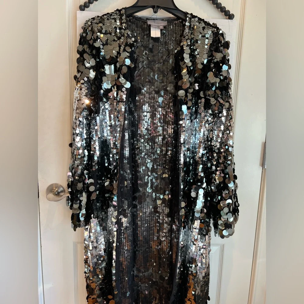 Anthropologie Ombré Black Silver Kimono Duster Jacket XS XL Sequin NWT HOST PICK - Picture 8 of 8